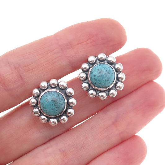 Old Pawn 925 Sterling Silver Vintage Turquoise Tribal Beaded Screw Back Earrings