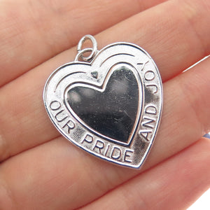 925 Sterling Silver Vintage Our Pride And Joy Heart Charm Pendant