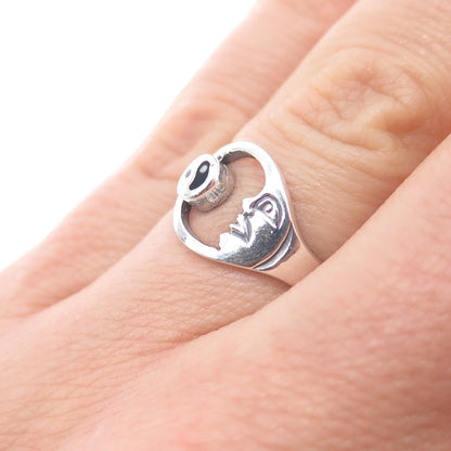 925 Sterling Silver Vintage Enamel Yin Yang Crescent Moon Ring Size 6.5