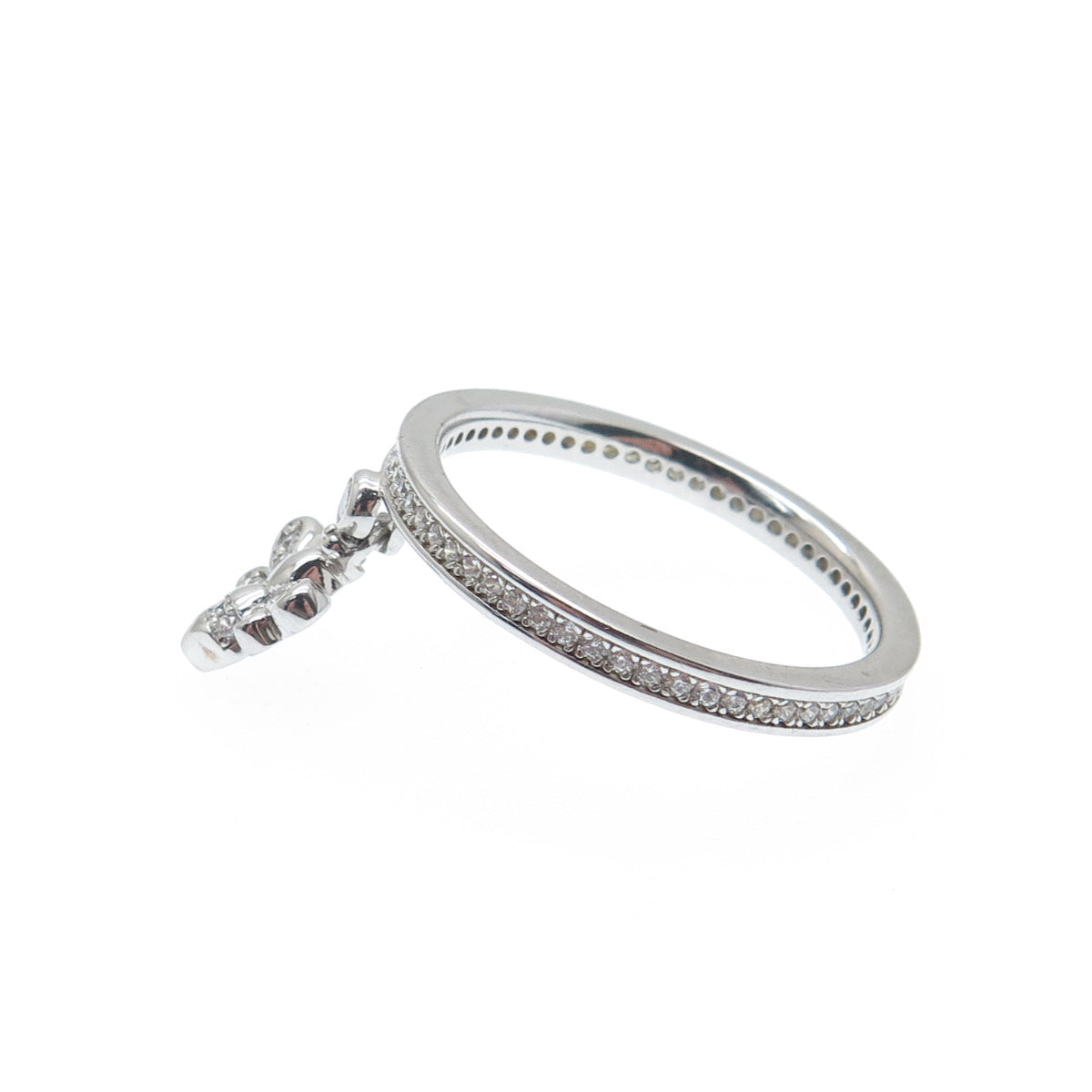 MILOR 925 Sterling Silver Italy Round-Cut C Z Bee Dangle Charm Ring Size 9.25