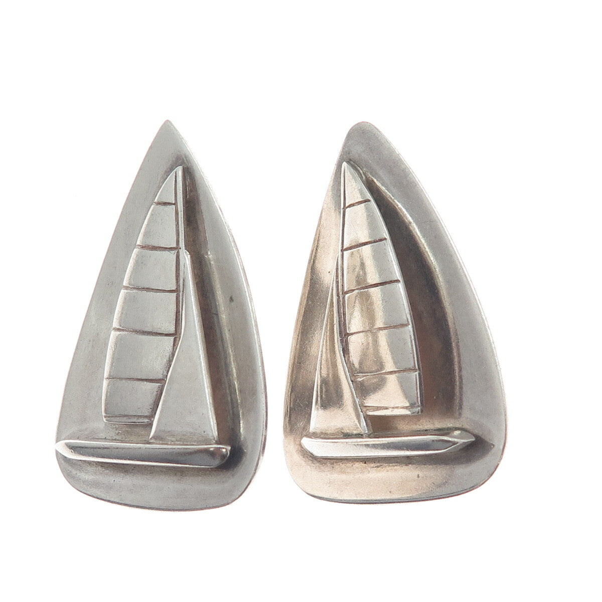 925 Sterling Silver Vintage Sailboat Clip On Earrings