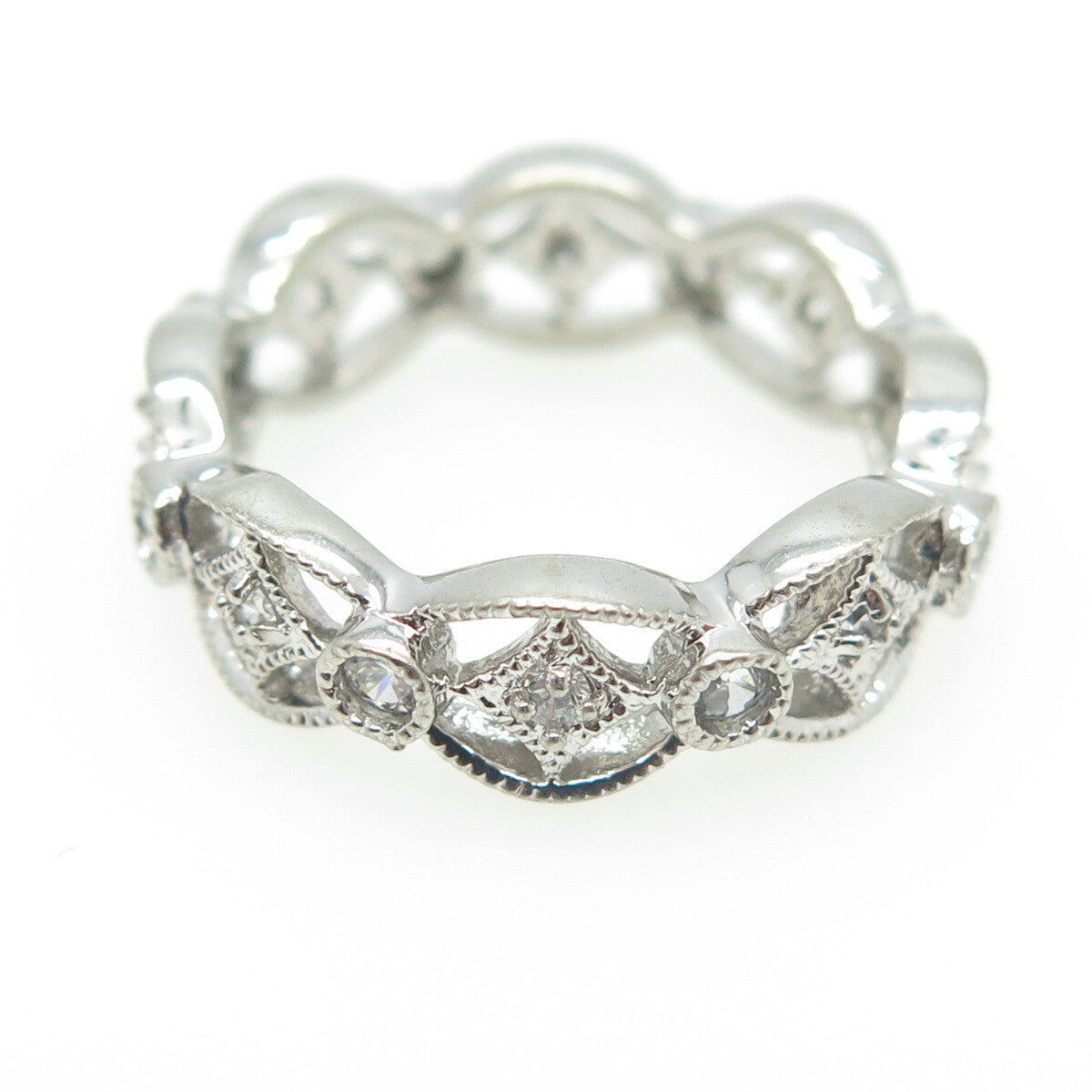 925 Sterling Silver Round-Cut C Z All Around Band Ring Size 7.25