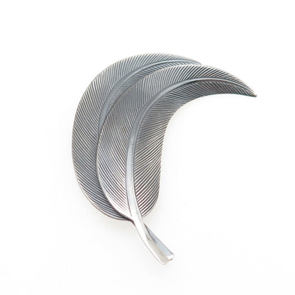 JEWELART 925 Sterling Silver Vintage Feather Oxidized Pin Brooch