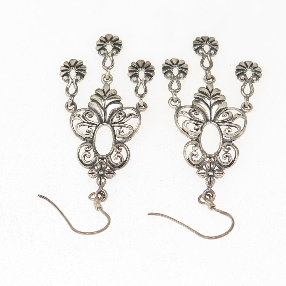 925 Sterling Silver Vintage Modernist Butterfly Oxidized Dangle Earrings