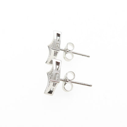 925 Sterling Silver Round-Cut C Z Princess Square Stud Earrings
