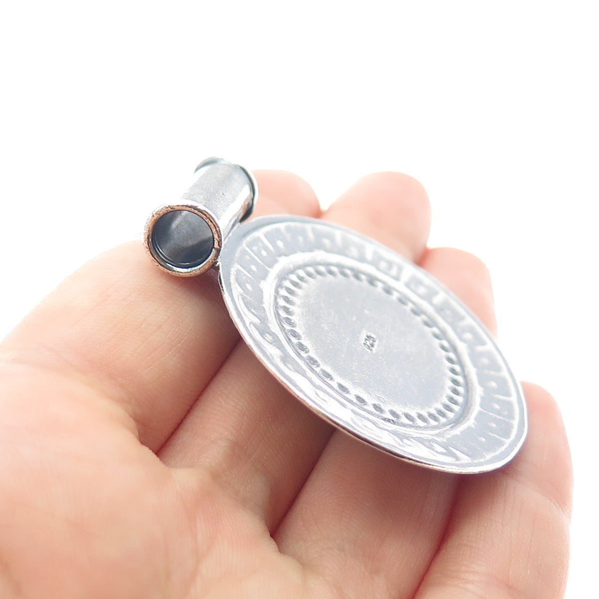 925 Sterling Silver Vintage Optic Fiber Cat's Eye Oxidized Slide Pendant