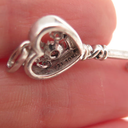 Jane Seymour 925 Sterling Silver 10K Gold Real Diamond Heart Key Charm Pendant