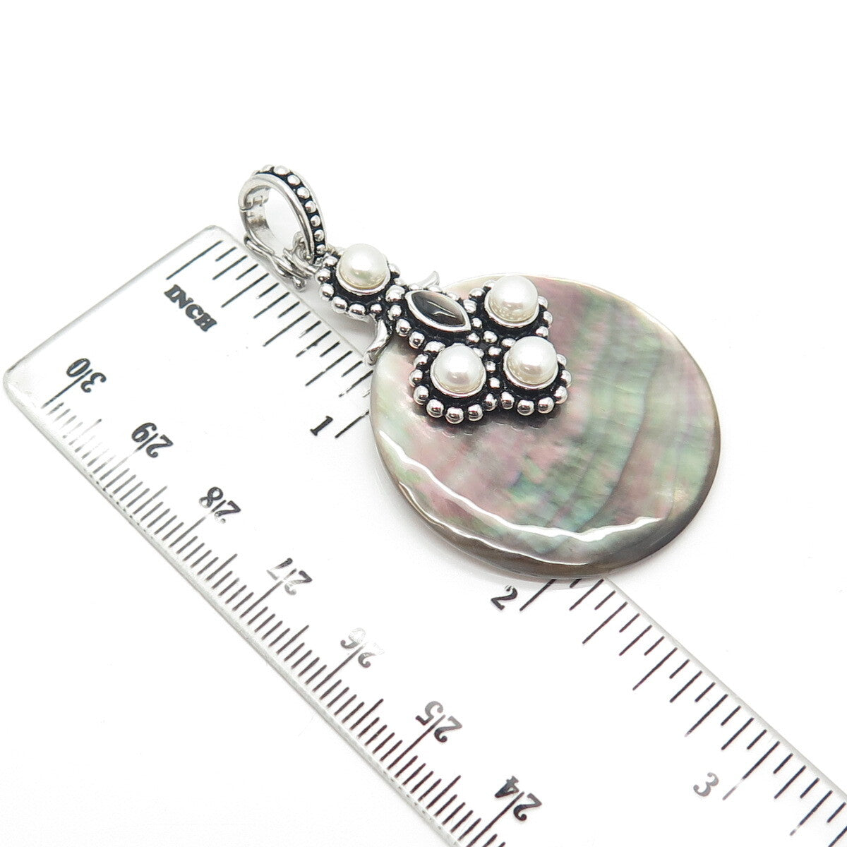 925 Sterling Silver Vintage Real Pearl & Mother-of-Pearl Amulet Pendant