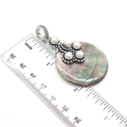 925 Sterling Silver Vintage Real Pearl & Mother-of-Pearl Amulet Pendant