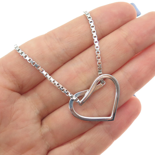 UNOAERRE 925 Sterling Silver Vintage Italy Heart Pendant Box Chain Necklace 14"