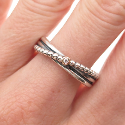 Pandora 925 Sterling Silver & Gold Accent Real Diamond Rising Star Ring Size 9.5