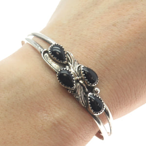 REX ABEITA NAVAJO Old Pawn Sterling Silver Black Onyx Adjustable Bracelet 6.75"