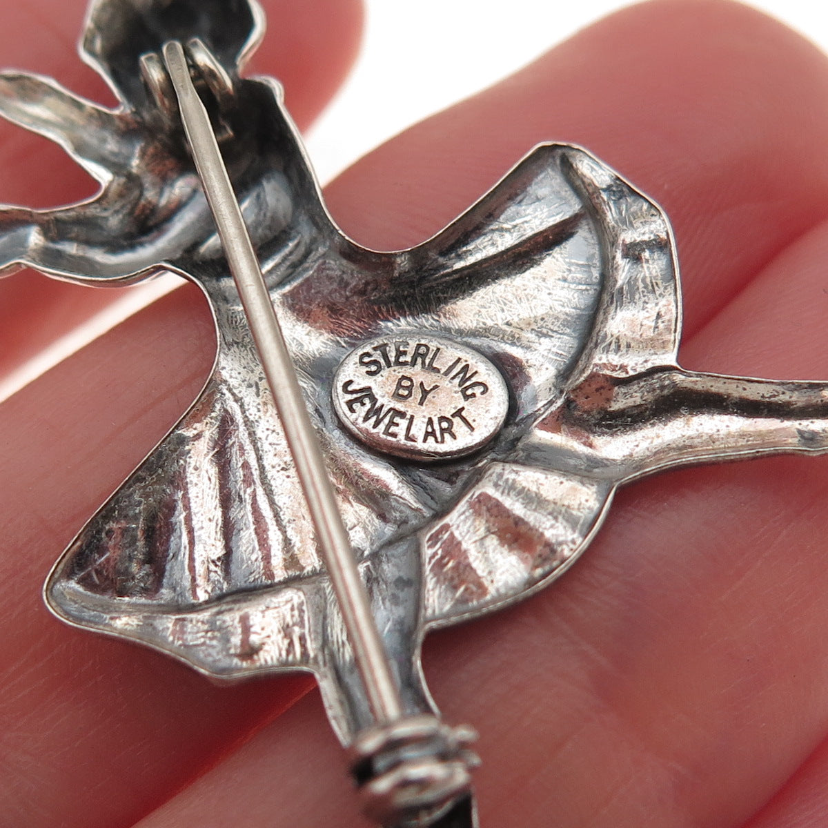 JewelArt 925 Sterling Silver Vintage Ice Skater Oxidized Pin Brooch