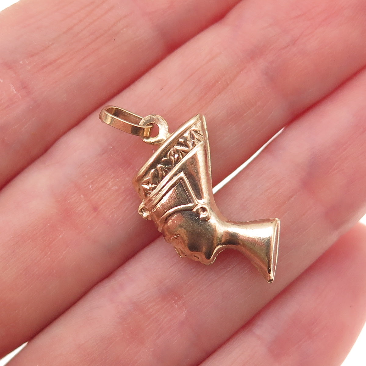 14K Gold Vintage Italy Egyptian Queen Nefertiti Charm Pendant
