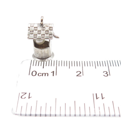 925 Sterling Silver Antique Art Deco Real Pearl Water Well Mini 3D Charm Pendant