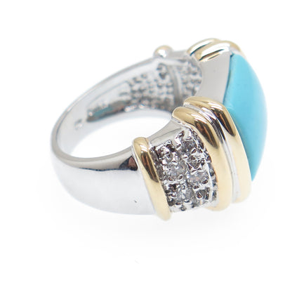 ROSS SIMONS 925 Sterling Silver 2-Tone Faux Turquoise & C Z Ring Size 6