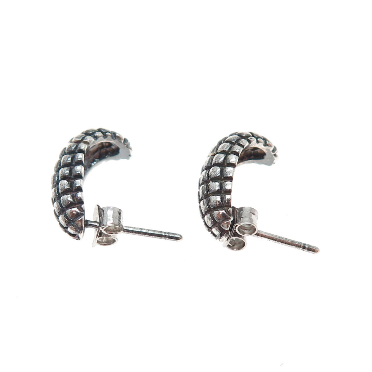 SLV SADYE L VASSIL Sterling Silver Vintage Dragon Skin Oxidized Hoop Earrings
