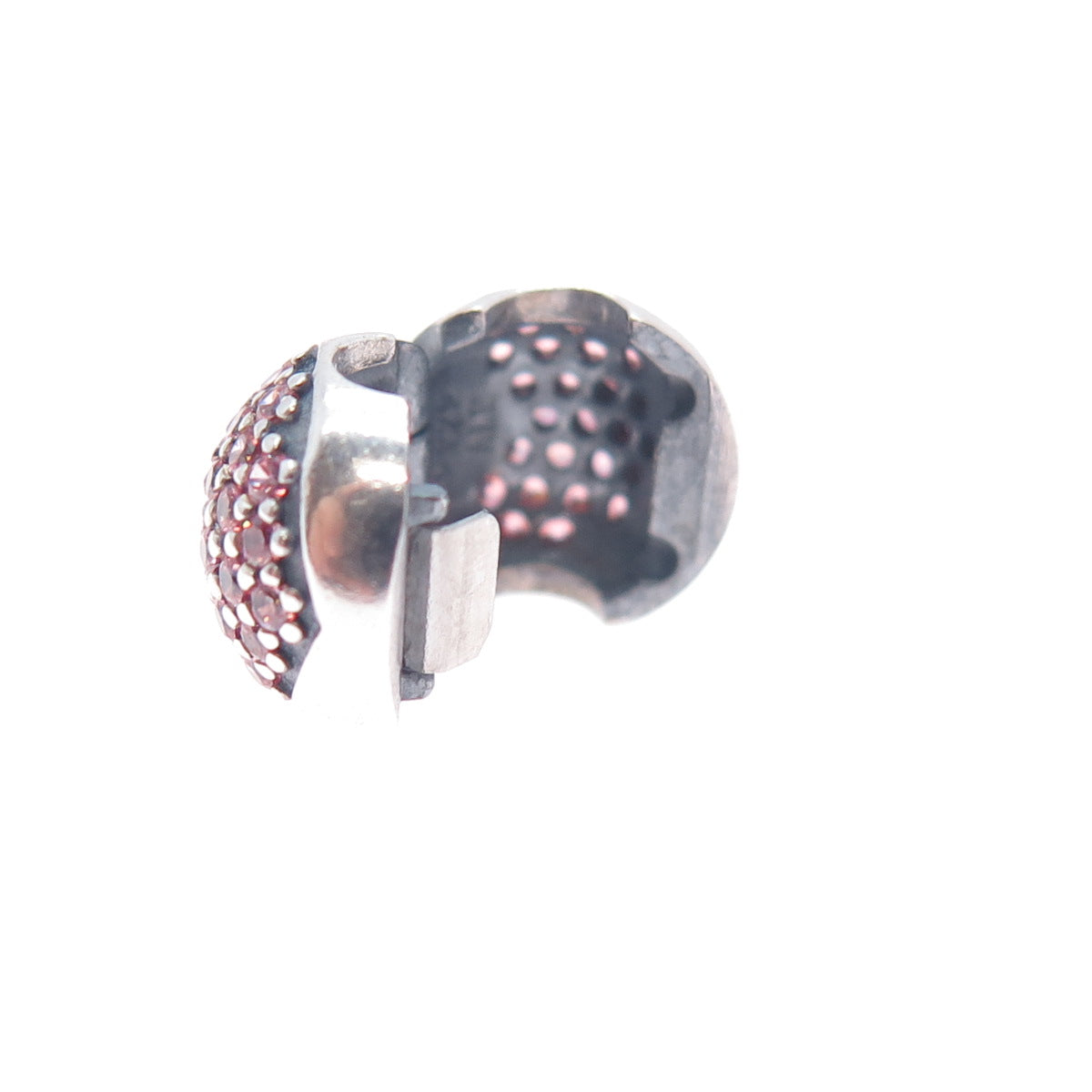 PANDORA 925 Sterling Silver Pink C Z Heart Bead Clip Charm