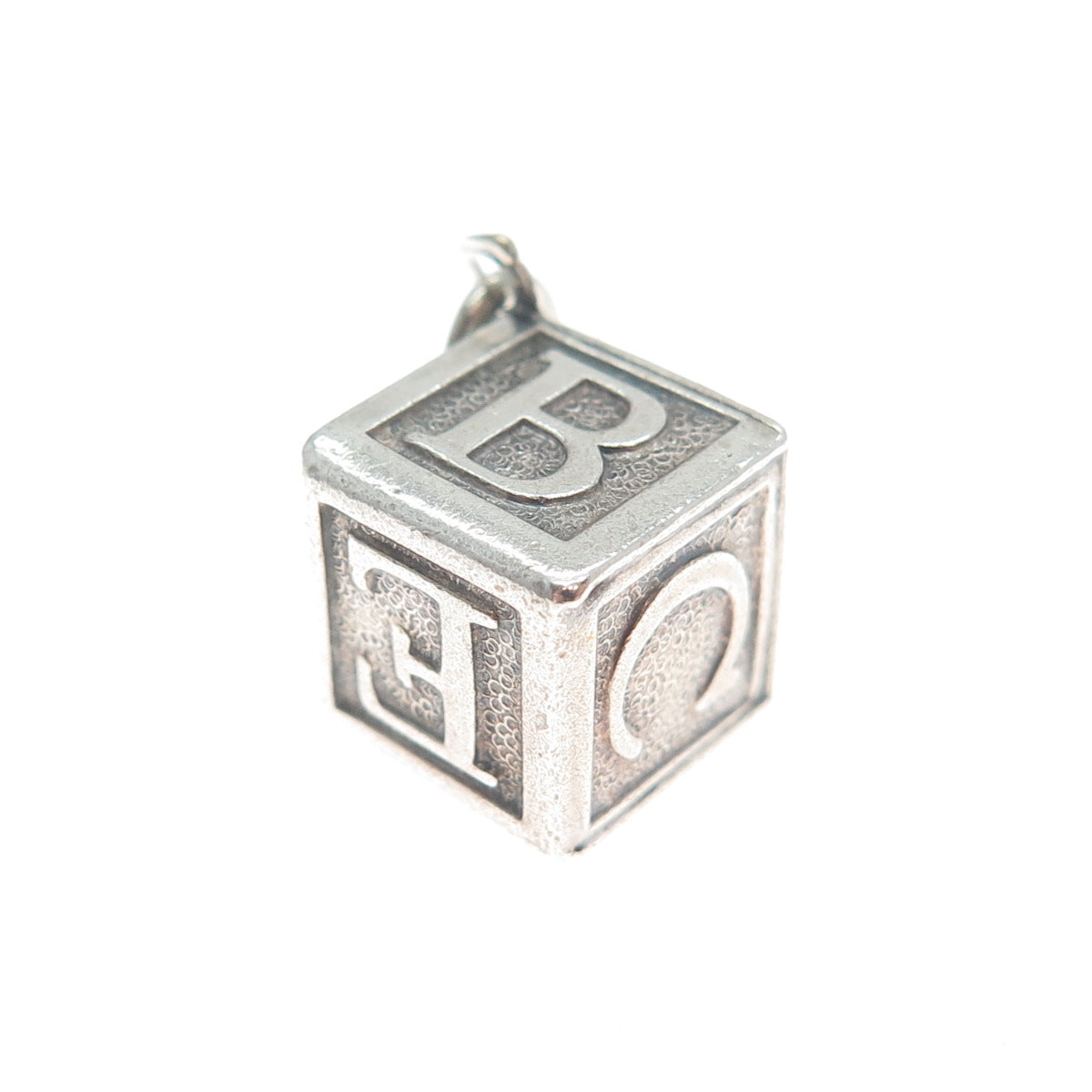 BEAU 925 Sterling Silver Vintage Baby Alphabet Building Block Mini Charm Pendant
