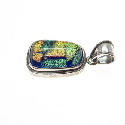 925 Sterling Silver Vintage Dichroic Glass Modernist Charm Pendant