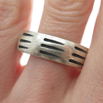 925 Sterling Silver Vintage Bear Claw Scratches Print Band Ring Size 11.5