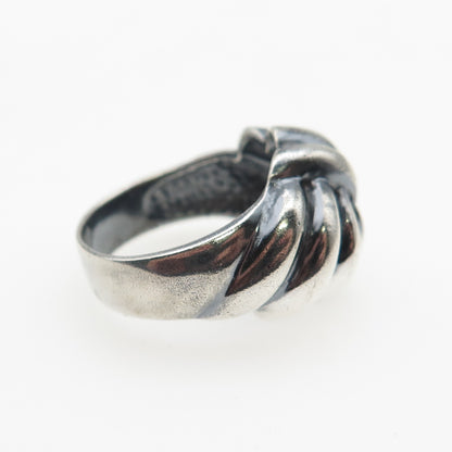 925 Sterling Silver Vintage Modernist Ribbed Dome Oxidized Ring Size 6.25