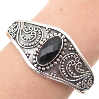 SUARTI BALI Sterling Vintage Real Black Onyx Beaded Adjustable Bracelet 6.75"