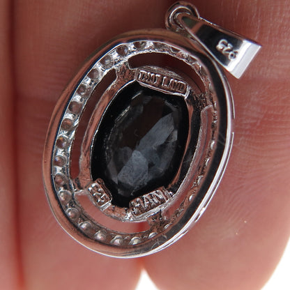 HAN 925 Sterling Silver Real Hematite & C Z Charm Pendant