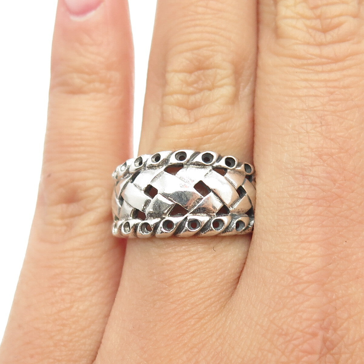925 Sterling Silver Vintage Wicker Ring Size 6.75