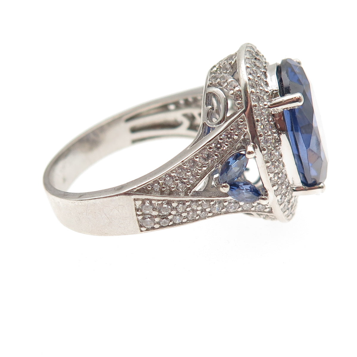 925 Sterling Silver Blue & White C Z Ring Size 8