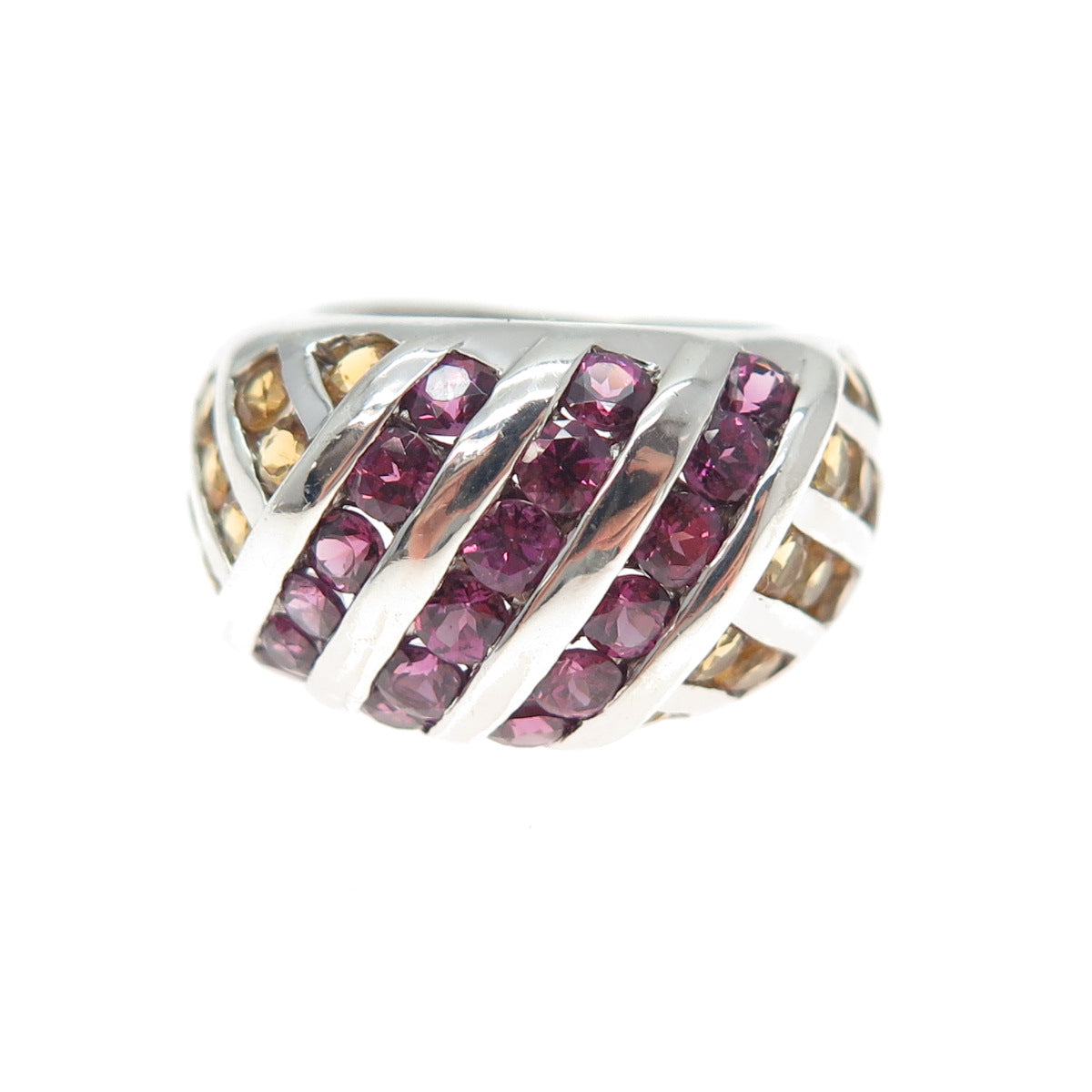 SLV SADYE L VASSIL Sterling Silver Real Amethyst & Citrine Dome Ring Size 5.25