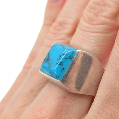 925 Sterling Silver Vintage Southwestern Real Bisbee Turquoise Ring Size 8.25