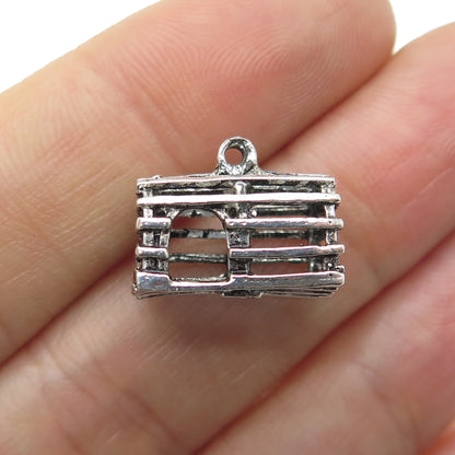 925 Sterling Silver Antique Art Deco Cage Minimalist Charm Pendant