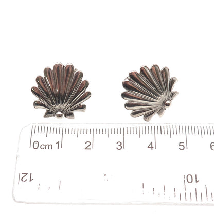 925 Sterling Silver Antique Art Deco Seashell Screw Back Earrings