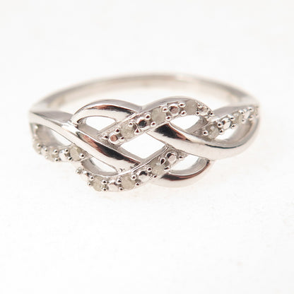Charles Winston 925 Sterling Silver Real Diamond Love Knot Ring Size 7.75