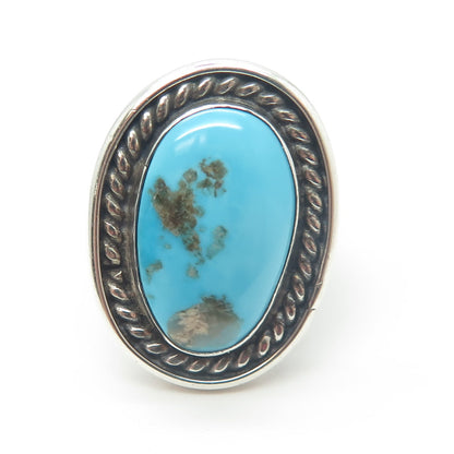 925 Sterling Silver Vintage Southwestern Real Turquoise Statement Ring Size 6.25