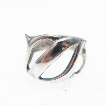 925 Sterling Silver Vintage Modernist Oxidized Ring Size 6.25