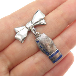 925 Sterling Silver Vintage Enamel WLIO Television Station Bow Oxidized Brooch