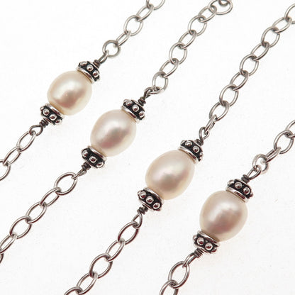 Hagit Gorali Sterling Silver Vintage Real Pearl By The Yard Chain Necklace 32"