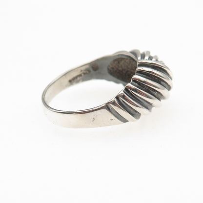 925 Sterling Silver Vintage Modernist Ribbed Dome Oxidized Ring Size 8.75
