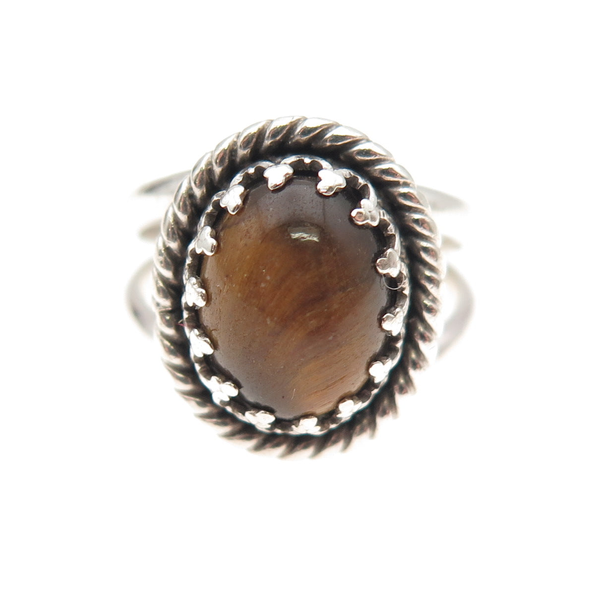 Phillip Long Navajo Old Pawn 925 Sterling Silver Vintage Tiger Eye Ring Size 4.5