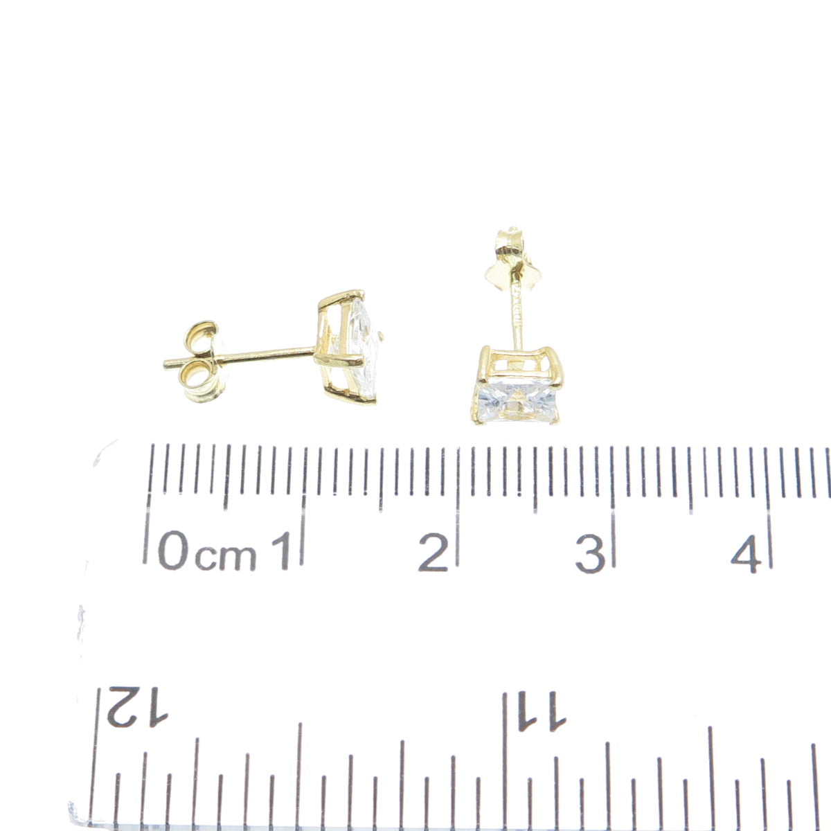 925 Sterling Silver Gold Plated Princess-Cut C Z Stud Earrings