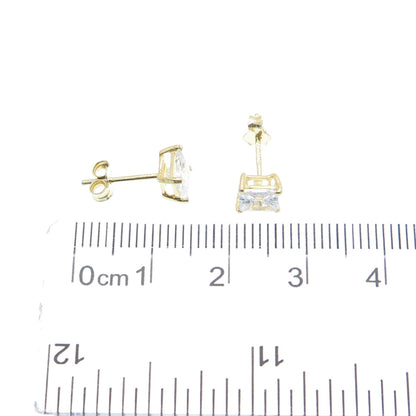 925 Sterling Silver Gold Plated Princess-Cut C Z Stud Earrings