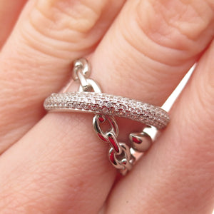 925 Sterling Silver Round-Cut C Z Multi-Chain Crossover Ring Size 6