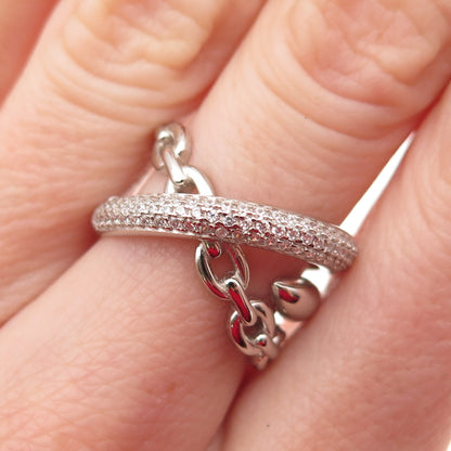 925 Sterling Silver Round-Cut C Z Multi-Chain Crossover Ring Size 6
