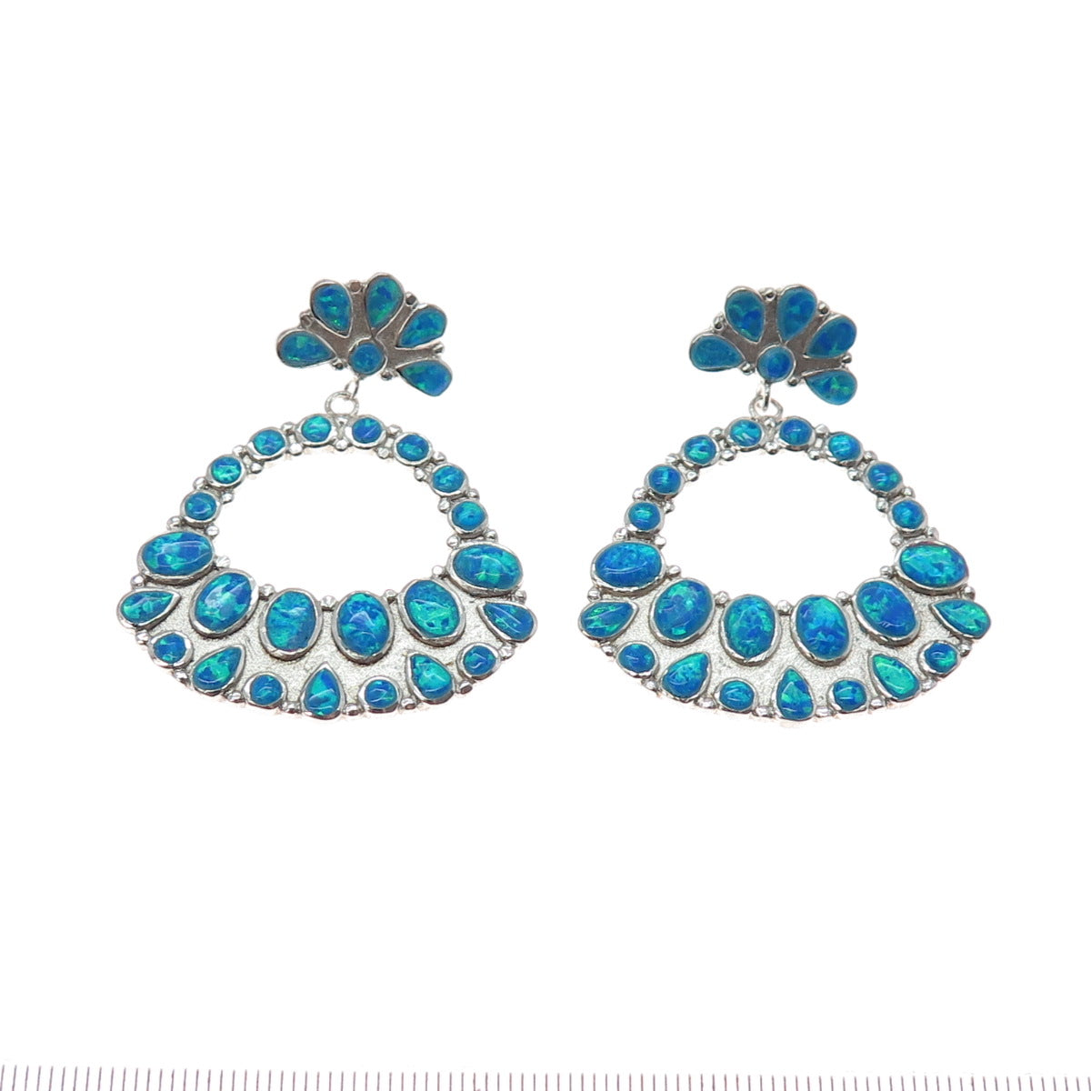 SX SALLY C 925 Sterling Silver Vintage Real Opal Modernist Dangle Earrings