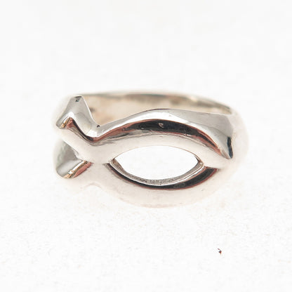 925 Sterling Silver Vintage Ichthys Religious Ring Size 6