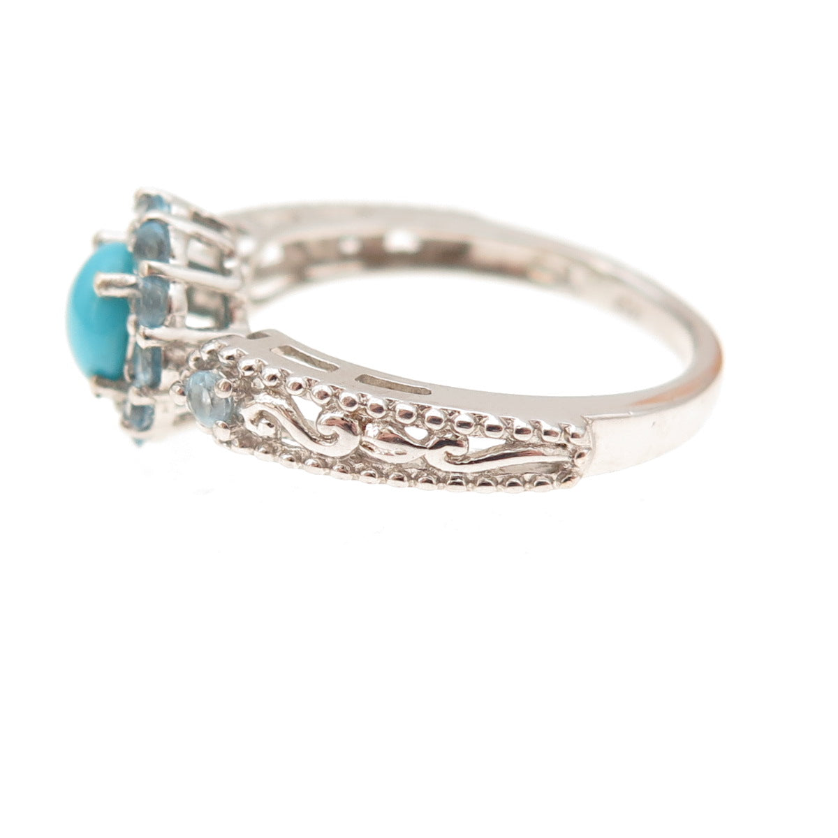 Chuck Clemency 925 Sterling Silver Real Turquoise & Blue Topaz Ring Size 8