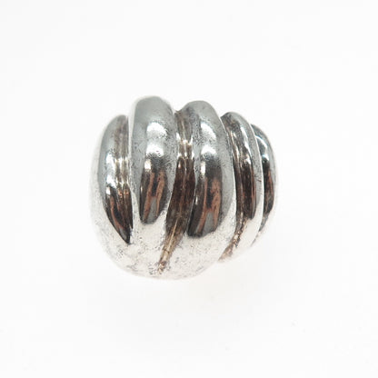 925 Sterling Silver Vintage Modernist Ribbed Dome Oxidized Ring Size 8.5