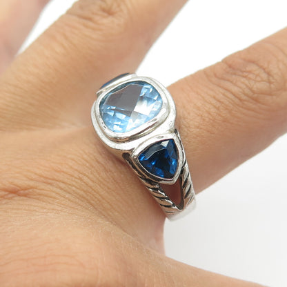 925 Sterling Silver Cushion-Cut Shaped Blue C Z Cocktail Ring Size 9
